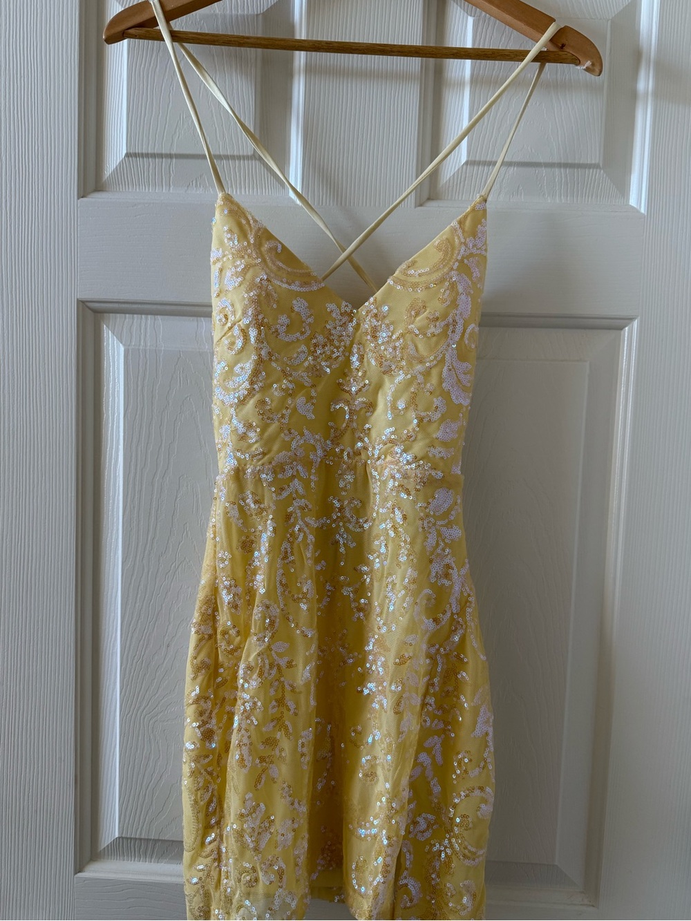Windsor Yellow Sequined Spaghetti-Strap Mini Dress